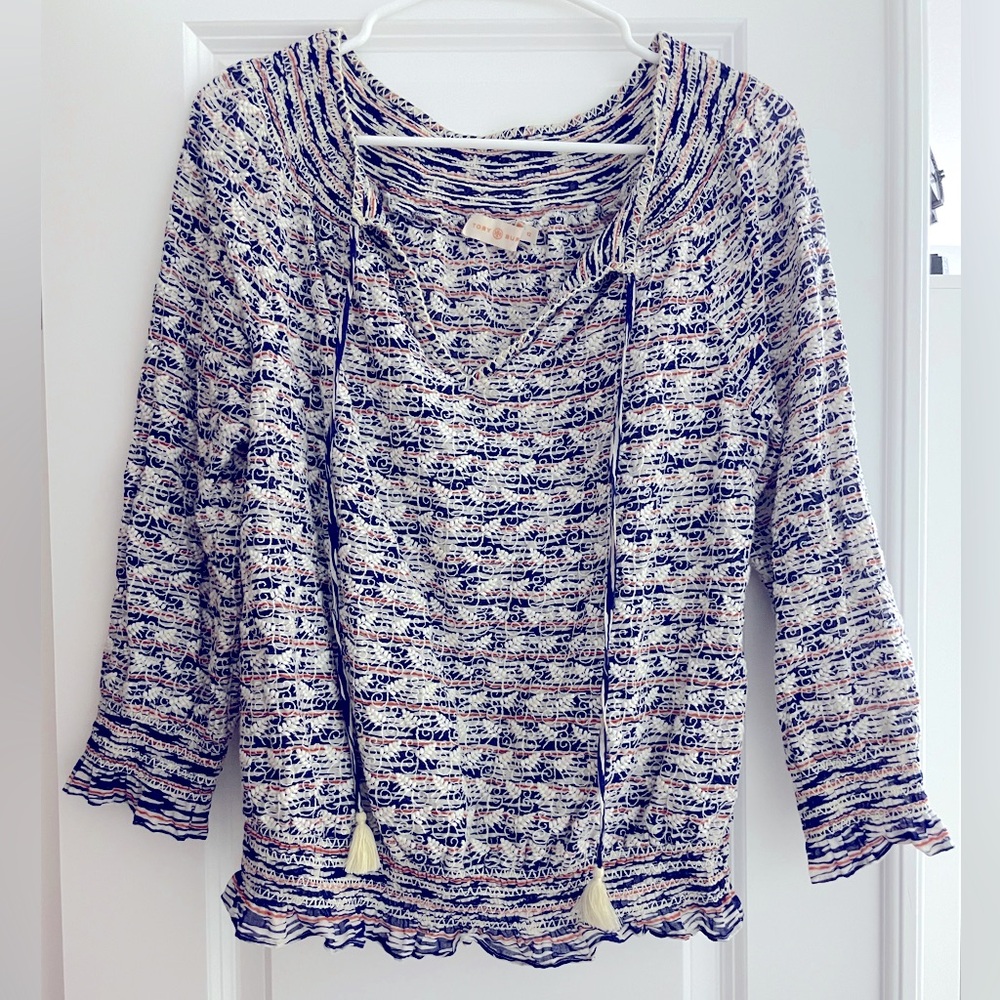 Tory Burch embroidered long sleeve smocked shirt
